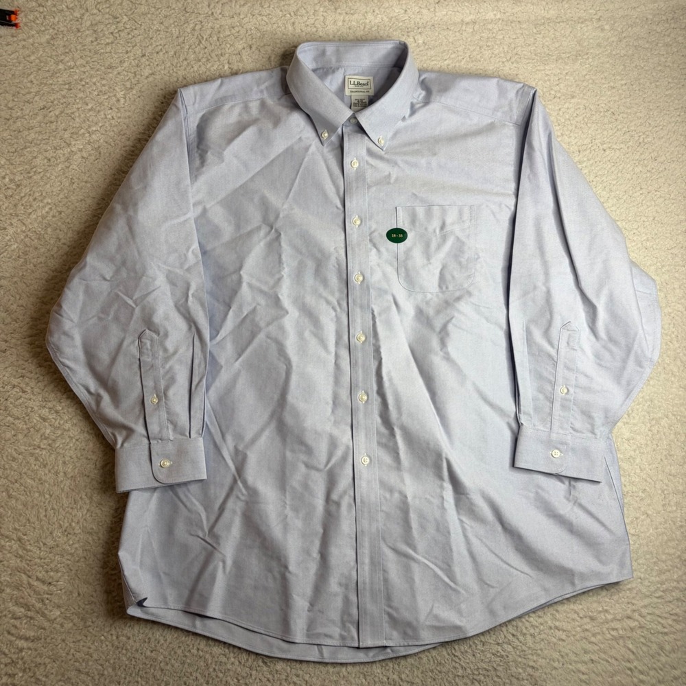 NEW LL Bean Mens Oxford Shirt French Blue Wrinkle Free Cotton 18x33 209410
